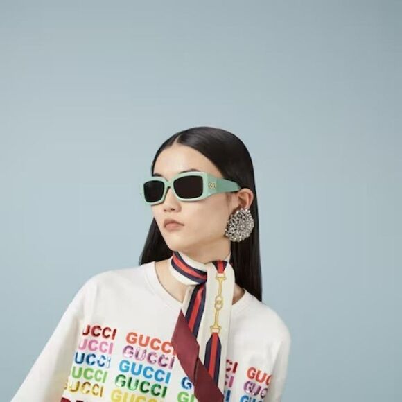 NEW Gucci GG1403S 004 Sage Green Gray Unisex Rectangle Sunglasses GG 1403S - Picture 4 of 11